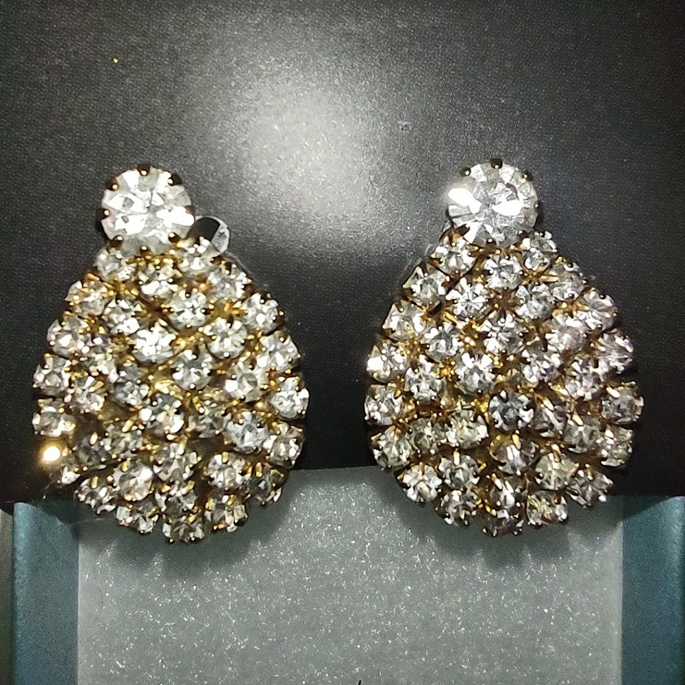 Vintage Gold & Crystal Clip Earrings